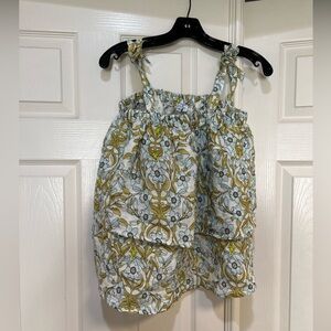 Made in Italy Colorful Floral 100% Linen Ruffle Adjustable Tie Strap Beach Top M